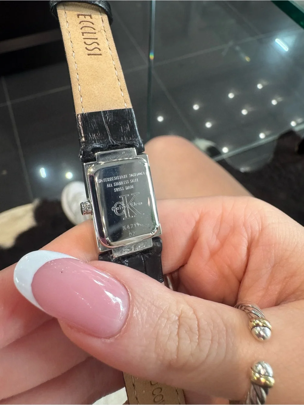 Vintage Calvin Klein Swiss Made Rectangular Watch - Black Leather Strap